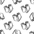 Seamless pattern Handdrawn book doodle icon. Hand drawn black sketch. Sign symbol. Decoration element. White background. Isolated Royalty Free Stock Photo