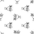 Seamless pattern Handdrawn bouquet doodle icon. Hand drawn black sketch. Sign symbol. Decoration element. White background. Royalty Free Stock Photo