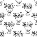 Seamless pattern Handdrawn bouquet doodle icon. Hand drawn black sketch. Sign symbol. Decoration element. White background. Royalty Free Stock Photo