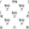 Seamless pattern Handdrawn bouquet doodle icon. Hand drawn black sketch. Sign symbol. Decoration element. White background. Royalty Free Stock Photo