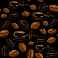 Seamless pattern with handdrawn coffee cups, beans