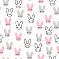 Seamless Pattern Handdrawn Cute Bunnys head