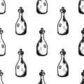 Seamless pattern Handdrawn doodle bottle icon. Hand drawn black bottle sketch. Sign symbol. Decoration element. White background. Royalty Free Stock Photo