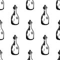 Seamless pattern Handdrawn doodle bottle icon. Hand drawn black bottle sketch. Sign symbol. Decoration element. White background. Royalty Free Stock Photo