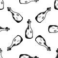 Seamless pattern Handdrawn doodle bottle icon. Hand drawn black bottle sketch. Sign symbol. Decoration element. White background. Royalty Free Stock Photo