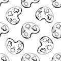 Seamless pattern Handdrawn palette doodle icon. Hand drawn black sketch. Sign symbol. Decoration element. White background.