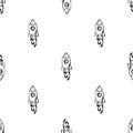 Seamless pattern Handdrawn rocket doodle icon. Hand drawn black sketch. Sign symbol. Decoration element. White background.