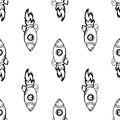 Seamless pattern Handdrawn rocket doodle icon. Hand drawn black sketch. Sign symbol. Decoration element. White background.