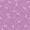 Seamless pattern with handmade paper plane. Hand drawn vector illustration in doodle style. Print with origami planes