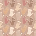 Seamless pattern with hands of different skin colors. Anti racism concept Royalty Free Stock Photo