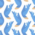 Seamless pattern hands in protective blue gloves. Latex gloves as a symbol protection against viruses and bacteria. professional