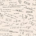 Seamless pattern with handwritten math and physics formulas