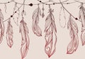 Seamless pattern of hanging hand drawn feathers Royalty Free Stock Photo