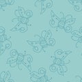 Seamless pattern with happy butterfly fairy sorceress.