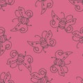 Seamless pattern with happy butterfly fairy sorceress.