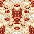 Seamless pattern happy chinese new year 2024 the dragon zodiac sign with asian elements paper cut style on color background. Royalty Free Stock Photo