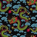 Seamless pattern happy chinese new year 2024 the dragon zodiac sign with asian elements paper cut style on color background. Royalty Free Stock Photo