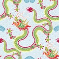 Seamless pattern happy chinese new year 2024 the dragon zodiac sign with asian elements paper cut style on color background. Royalty Free Stock Photo