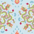 Seamless pattern happy chinese new year 2024 the dragon zodiac sign with asian elements paper cut style on color background. Royalty Free Stock Photo