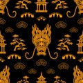 Seamless pattern happy chinese new year 2024 the dragon zodiac sign with asian elements paper cut style on color background. Royalty Free Stock Photo