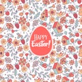 Seamless pattern. happy Easter. Spring flowers, herbs, birdhouses, birds. Cute spring pattern for printing onto fabric, paper for Royalty Free Stock Photo