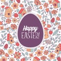 Seamless pattern. happy Easter. Spring flowers, herbs, birdhouses, birds. Cute spring pattern for printing onto fabric, paper for Royalty Free Stock Photo