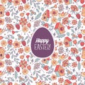 Seamless pattern. happy Easter. Spring flowers, herbs, birdhouses, birds. Cute spring pattern for printing onto fabric, paper for Royalty Free Stock Photo