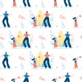 Seamless Pattern with Happy Father and Daughter