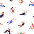 Seamless pattern with happy flying people. Repeating background with free active young men and women. Endless texture