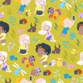 Seamless Pattern with Happy Kids discovering Insects