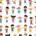 Seamless pattern happy kids. Multicultural children in different positions isolated on white background. Cartoon design Royalty Free Stock Photo