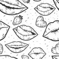 Seamless pattern. Happy kissing day card line art sketch engraving raster.