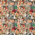 Seamless pattern of happy laughing people.