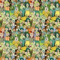 Seamless pattern of happy laughing people. Royalty Free Stock Photo