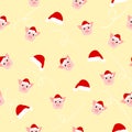 Seamless pattern happy New Year with pig in Santa`s hat. Vector illustration for calendar, Cristmas greeting card or poster.