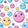 Seamless pattern with happy pastel colored cartoon bubbles on white background Royalty Free Stock Photo