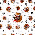 Seamless pattern with happy rock foxes on a white background Royalty Free Stock Photo