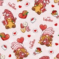 Seamless Pattern Happy Valentine With Cute Gnomes