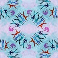 Seamless pattern. Hares are dancing. Animalistic illustrations on a watercolor background. Royalty Free Stock Photo