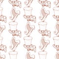 Seamless pattern with a harp and a high hat, monocle, mustache