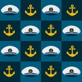 Seamless pattern hat and anchor nautical. nautical clip art Royalty Free Stock Photo