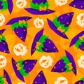 Seamless pattern hats of wizards, magicians, witches of different colors and shapes.