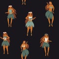 Seamless pattern with Hawaiian girls are dancing hula Royalty Free Stock Photo