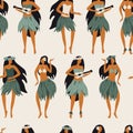 Seamless pattern with Hawaiian girls are dancing hula Royalty Free Stock Photo