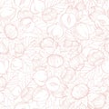 Seamless pattern Hazelnut many fruit nuts and kernels in sketch style. Pale pink background for packing hazelnut or chocolate, nut