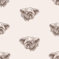 Seamless pattern of head of funny eared lap dog