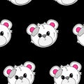 Seamless pattern with head of Wrong and Raped Teddy Bear toy. Black Emo Goth background. Gothic aesthetic in y2k, 90s Royalty Free Stock Photo