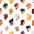 Seamless pattern with heads of young and elderly stylish men and women with various hairstyles. Backdrop with people`s