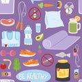 Seamless pattern with healthy lifestyle daily eating icons and sport sneakers lifestyle fitness food positive fit weight