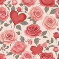 Seamless pattern with heart and roses flower